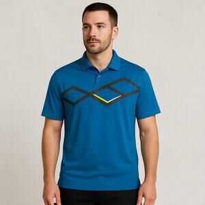 Nike Golf Dri-Fit Blue Polo Men’s M Diamond Graphic Black Yellow Accents